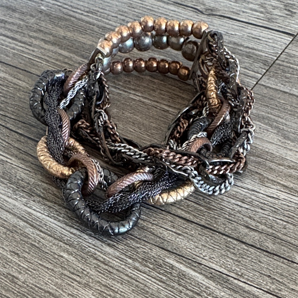 Heavy Layered Chain Bracelet (3 oz) | Mixed Metal Bronze & Gunmetal | Statement